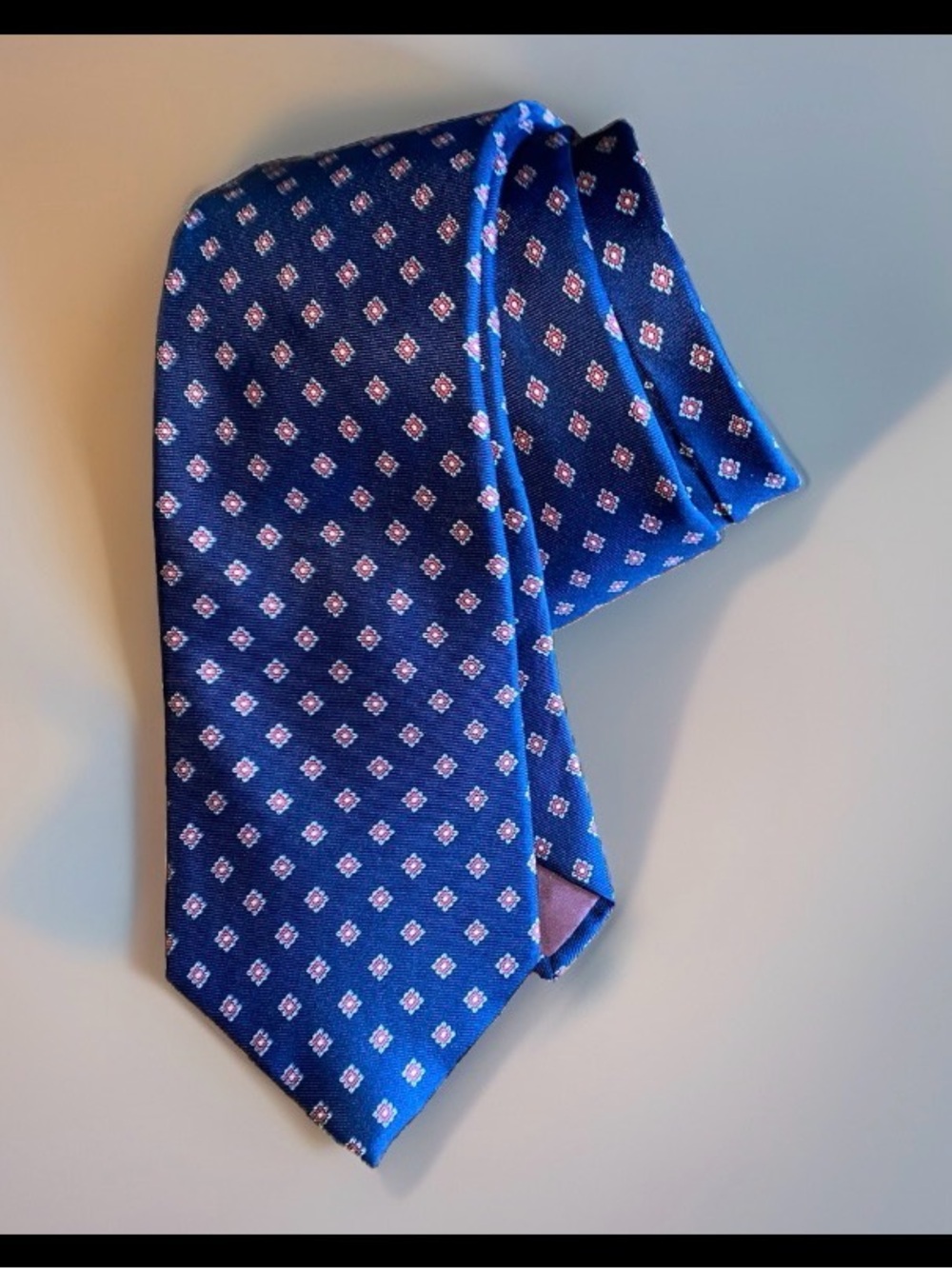 Yves Saint Laurent Vintage Navy Blue Tie with Pink Medallion Pattern
